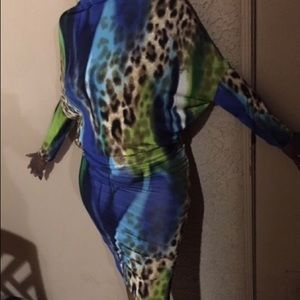 Animal print Bodycon Batwing Dress V-back